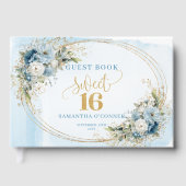 Gracefilled Dusty Blue Floral Sweet 16 Guest Book Gastenboek (Voorkant)