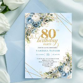 Graceful 80th Birthday Invite Bohemian Flowers Kaart