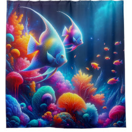 "Graceful Angelfish Coral Reef Art" Douchegordijn