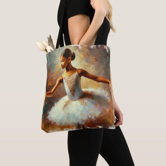 Graceful Ascent: Jonge Zwarte Ballerina Canvas tas (Dichtbij)