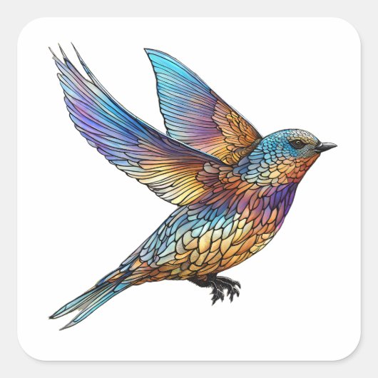 "Graceful Aviator" Meerkleurige Swift Bird Vierkante Sticker (Voorkant)