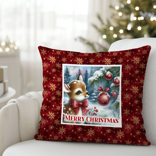 Graceful baby deer snowy forest festive Christmas  Kussen (Graceful baby deer snowy forest festive Christmas pillow)