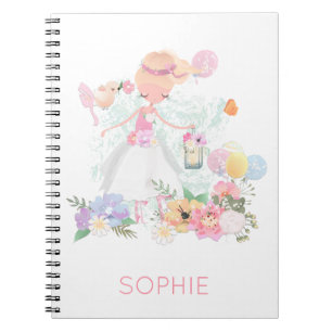Graceful Ballerina Bird Florals Name Pink White Notitieboek