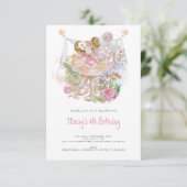 Graceful Ballet Dancer Meisje 4e Verjaardag Party Kaart (Staand voorkant)