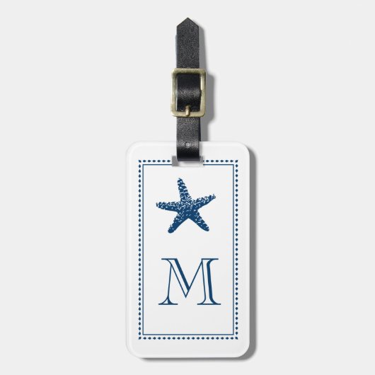 Graceful Beach Starfish Monogram BLUE Bagagelabel (Voorkant verticaal)