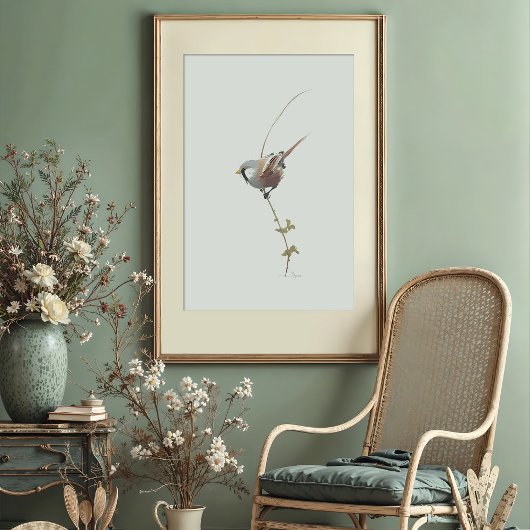 Graceful Bearded Reedling Waterverf Art Poster
