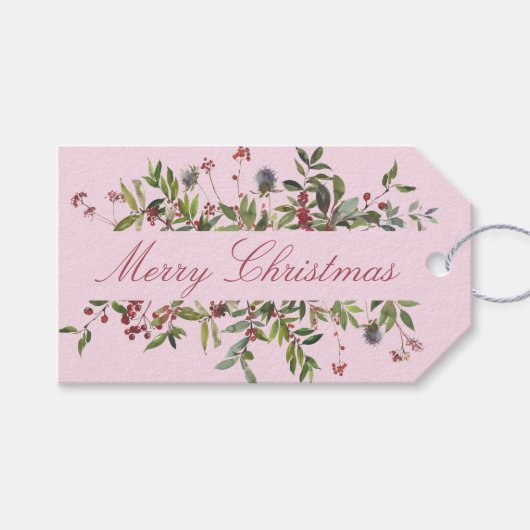 Graceful Berries and Winter Foliage Kerstmis Cadeaulabel (Voorkant (Horizontaal))