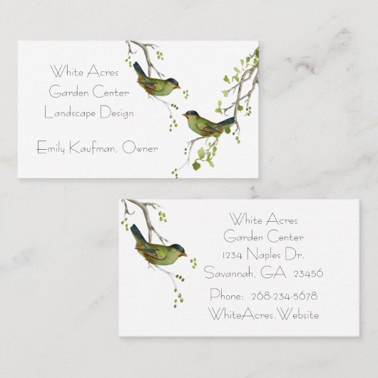 Graceful Birds on Berry Branches Visitekaartje (Voorkant / Achterkant)