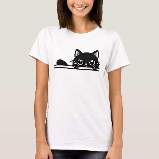 Graceful Black Cat Illustration T-shirt (Voorkant)
