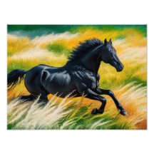 Graceful Black Horse Galloping in een levendig vel