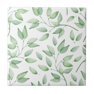 Graceful Bleek Green Leaves Seamless Ceramic Tile Tegeltje
