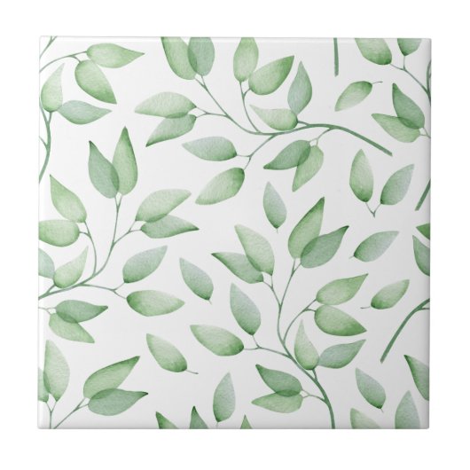 Graceful Bleek Green Leaves Seamless Ceramic Tile Tegeltje (Voorkant)