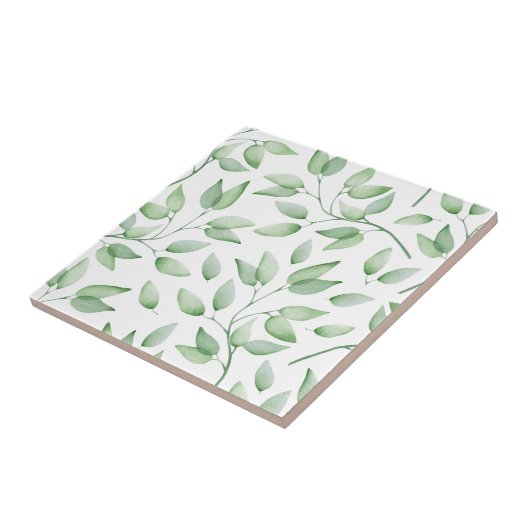 Graceful Bleek Green Leaves Seamless Ceramic Tile Tegeltje (Zijkant)