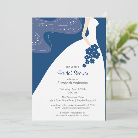 Graceful Blue Bride Bridal Shower Invitation Blue Kaart (Staand voorkant)