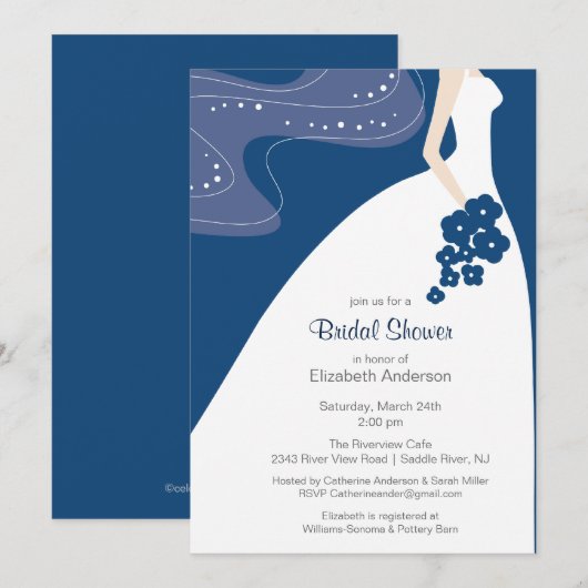 Graceful Blue Bride Bridal Shower Invitation Blue Kaart (Voorkant / Achterkant)