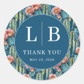 Graceful Blue Cactus Watercolor Pattern Ronde Sticker (Voorkant)