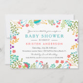 Graceful Blue Floral Cute Baby shower Kaart (Voorkant)