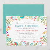 Graceful Blue Floral Cute Baby shower Kaart (Voorkant / Achterkant)