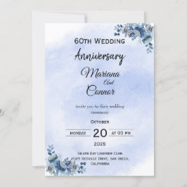 Graceful Blue Floral Wedding Anniversary Invitatio Kaart