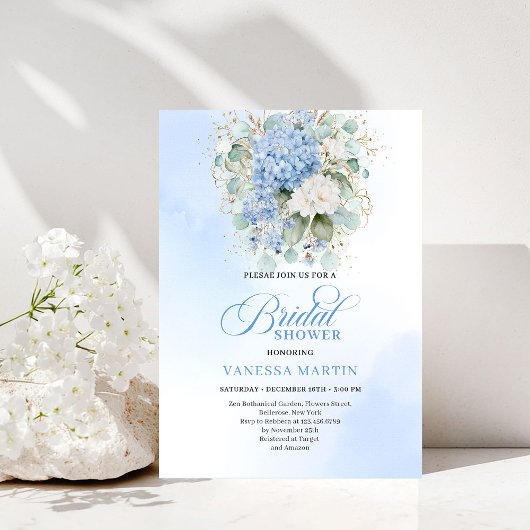 Graceful Blue Hydrangea Bridal Shower Invitation Kaart