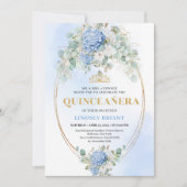 Graceful Blue Hydrangeas Eucalyptus Quince Invite Kaart (Voorkant)