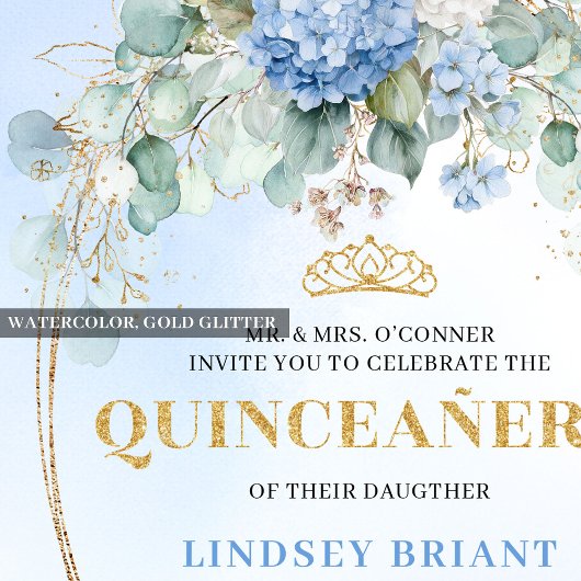 Graceful Blue Hydrangeas Eucalyptus Quince Invite Kaart