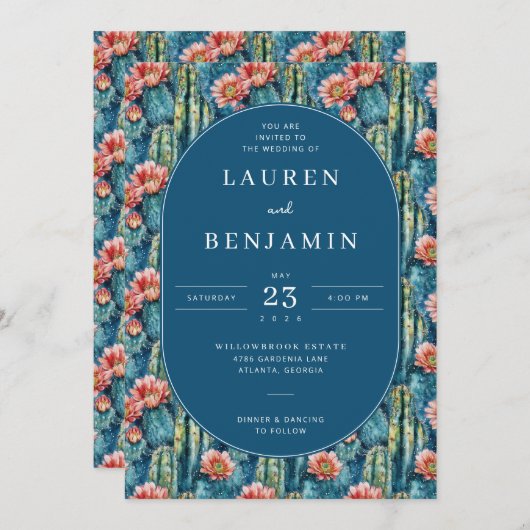 Graceful Blue Watercolor Cactus Pattern Kaart (Voorkant / Achterkant)