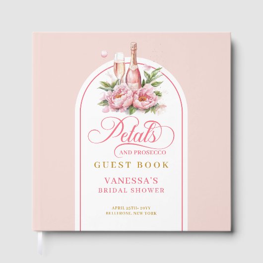 Graceful blush and gold petals prosecco sign book gastenboek (Voorkant)