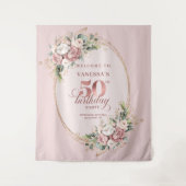 Graceful Blush Floral Greenery 50th Birthday Backd Wandkleed (Voorkant)