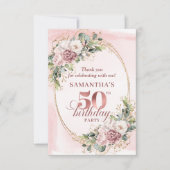 Graceful Blush Floral Greenery 50th Birthday Thank Bedankkaart (Voorkant)
