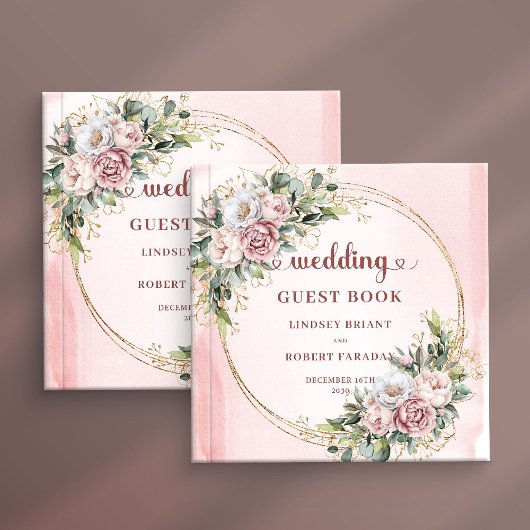 Graceful Blush Pink Flowers Eucalyptus Guest Book Gastenboek