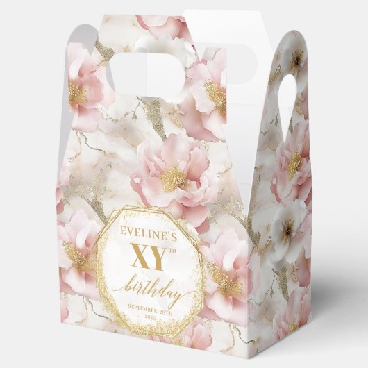 Graceful blush roze gouden boho waterverf verjaard bedankdoosjes (Geopend)