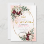 Graceful Bohemian Burgundy Peonies Quince Invite Kaart (Voorkant)
