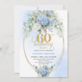 Graceful Bohemian Soft Blue Gold 60th Birthday Kaart (Voorkant)