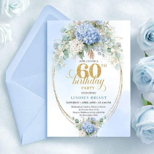 Graceful Bohemian Soft Blue Gold 60th Birthday Kaart