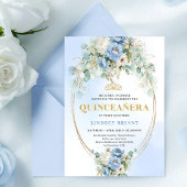 Graceful Boho Blue Peonies Eucalyptus Quinceañera Kaart