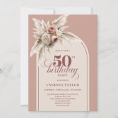 Graceful Boho Dusty Rose Pampas Floral 50 Birthday Kaart (Voorkant)