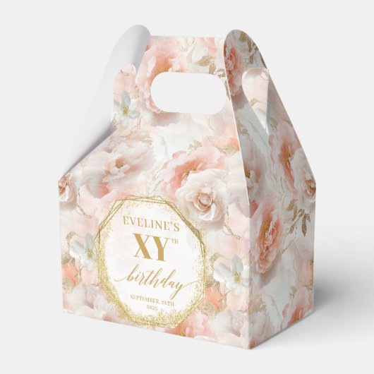 Graceful Boho Pastel Roze Rustiek Gouden Verjaarda Bedankdoosjes (Voorkant Zijde)