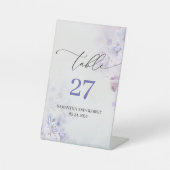 Graceful boho spring paars table number reclamebord met voetstuk (Voorkant)
