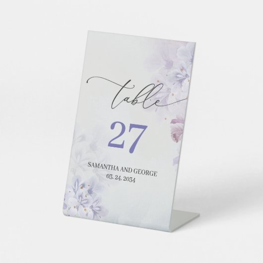 Graceful boho spring paars table number reclamebord met voetstuk (Voorkant)