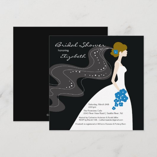 Graceful Bride Bridal Shower Invitation blue Kaart (Voorkant / Achterkant)
