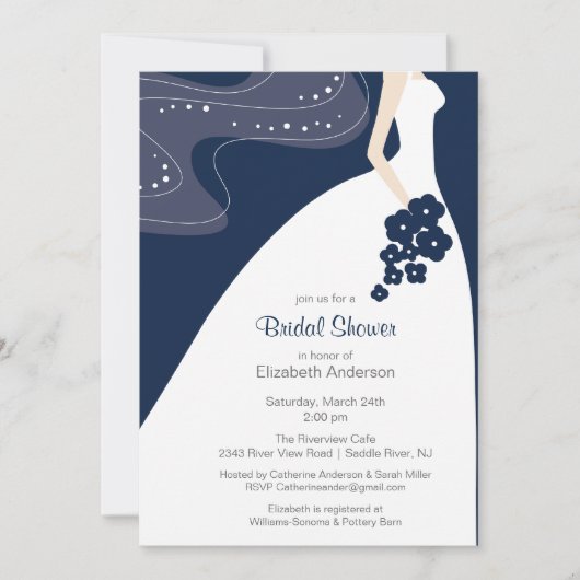 Graceful Bride Bridal Shower Invitation Blue Kaart (Voorkant)
