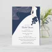 Graceful Bride Bridal Shower Invitation Blue Kaart (Staand voorkant)