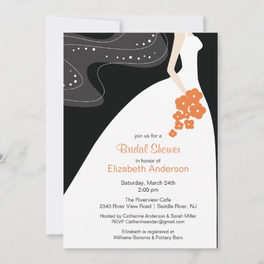 Graceful Bride Bridal Shower Invitation Coral Kaart (Voorkant)