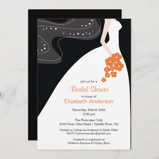 Graceful Bride Bridal Shower Invitation Coral Kaart (Voorkant / Achterkant)