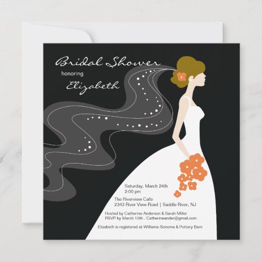 Graceful Bride Bridal Shower Invitation Coral Kaart (Voorkant)