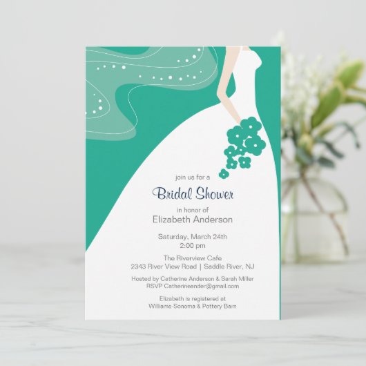 Graceful Bride Bridal Shower Invitation Emerald Kaart (Staand voorkant)