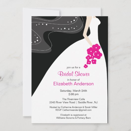 Graceful Bride Bridal Shower Invitation Hot Pink Kaart (Voorkant)