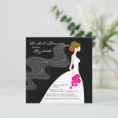 Graceful Bride Bridal Shower Invitation Hot Pink Kaart (Staand voorkant)