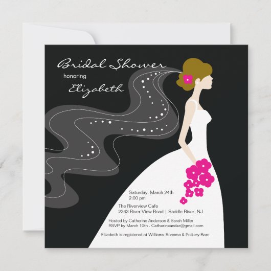 Graceful Bride Bridal Shower Invitation Hot Pink Kaart (Voorkant)